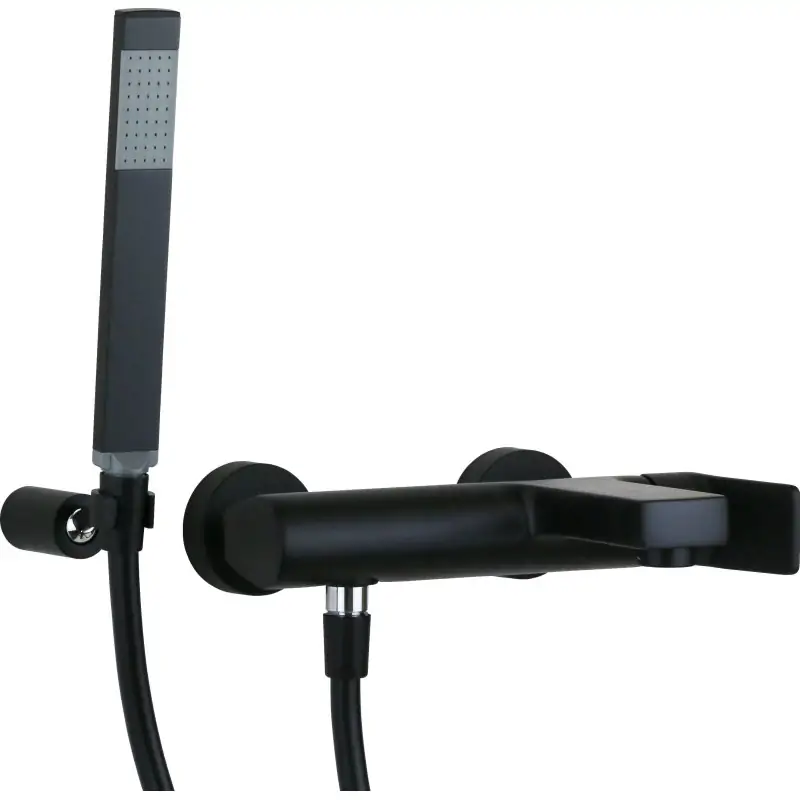 A Buon Prezzo Wandmontierter Wannenmischer komplett mit Handbrause und mattschwarzem flexiblem Schlauch Paffoni TILT TI023NO