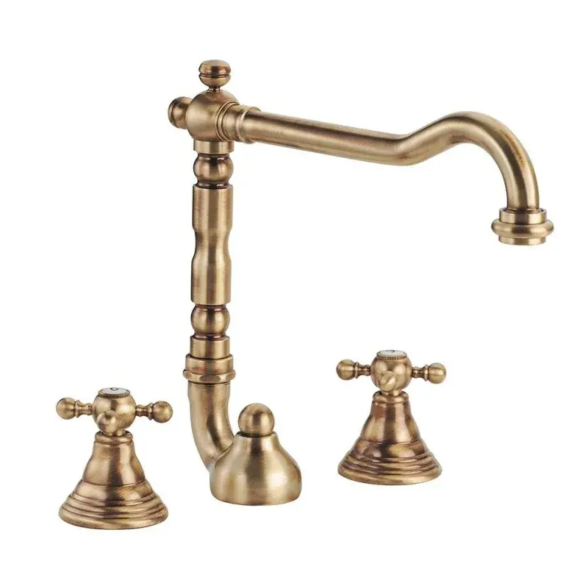 3-Loch-Waschtischarmatur mit verstellbarem Auslauf in Bronzefarbe Porta&Bini Old Fashion 62554BR Prezzo Basso