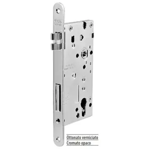 Serratura AGB modello OPERA HOTEL SL sinistro entrata 70mm frontale 22x238mm bordo tondo, con foro cilindro, antipanico scrocco silenziato per porta in acciaio finitura ottonato verniciato Scelto Dai Clienti