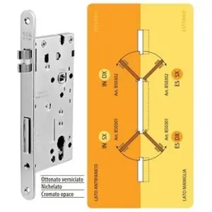 Vendita Finale Serratura AGB modello OPERA DQ SL interno destro esterno sinistro entrata 60mm frontale 22x238mm bordo tondo, con foro cilindro, antipanico per porta in acciaio finitura cromato opaco