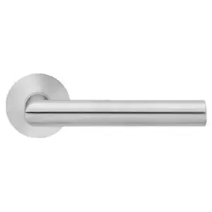 Maniglia KARCHER DESIGN modello RHODOS per porta interna su rosetta e bocchetta bassa con foro yale in acciaio inox satinato Popolare