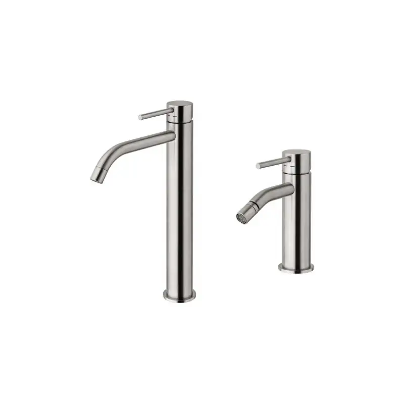 Hohes Waschbecken- und Bidet-Mischbatterie-Set ohne Ablaufgarnitur in Stahloptik Paffoni Light KITLIG4ST Soddisfatti O Rimborsati