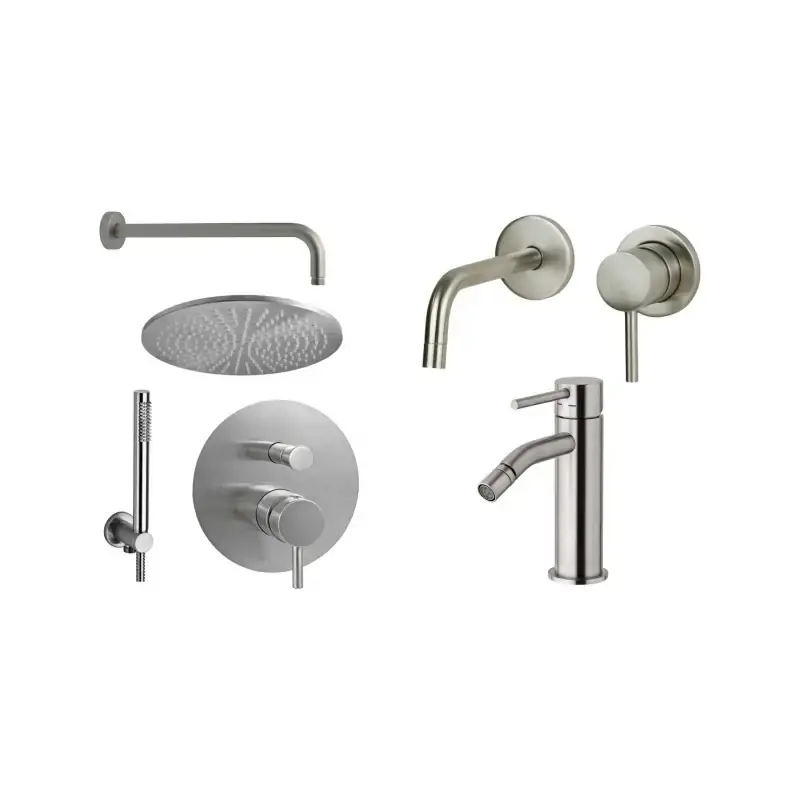 Wandmontiertes Waschbecken-Mischbatterie-Set, Bidet- und Duschset in Stahloptik Paffoni Light KITLIG8ST Subito Disponibile