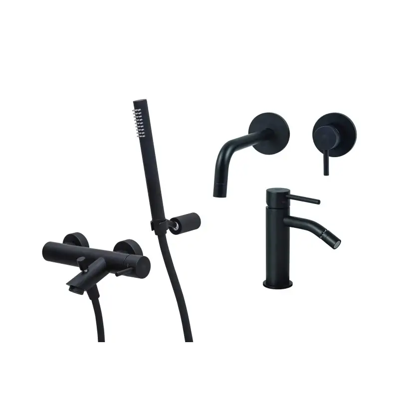 Offerta Lampo Wand-Waschtisch-, Bidet- und Badewannenmischer-Set in Mattschwarz Paffoni Light KITLIG11NO