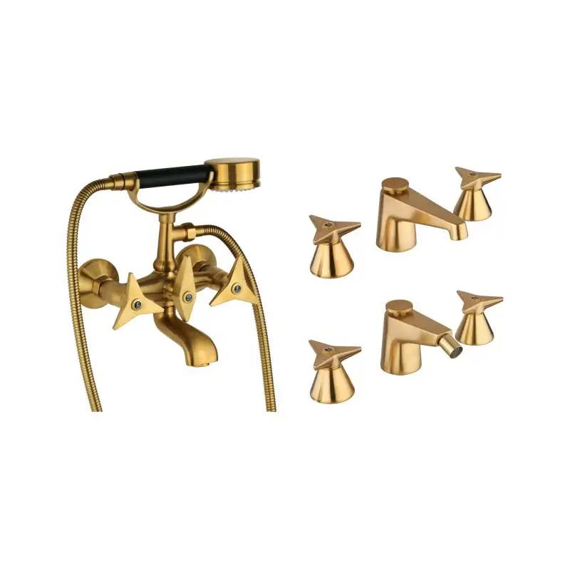 Ultimissimo Modello Set aus 3-Loch-Waschtisch- und Bidetmischern und Badewanne in der Farbe gebürstetes Messing Mamoli Gio Ponti KITGIOG7