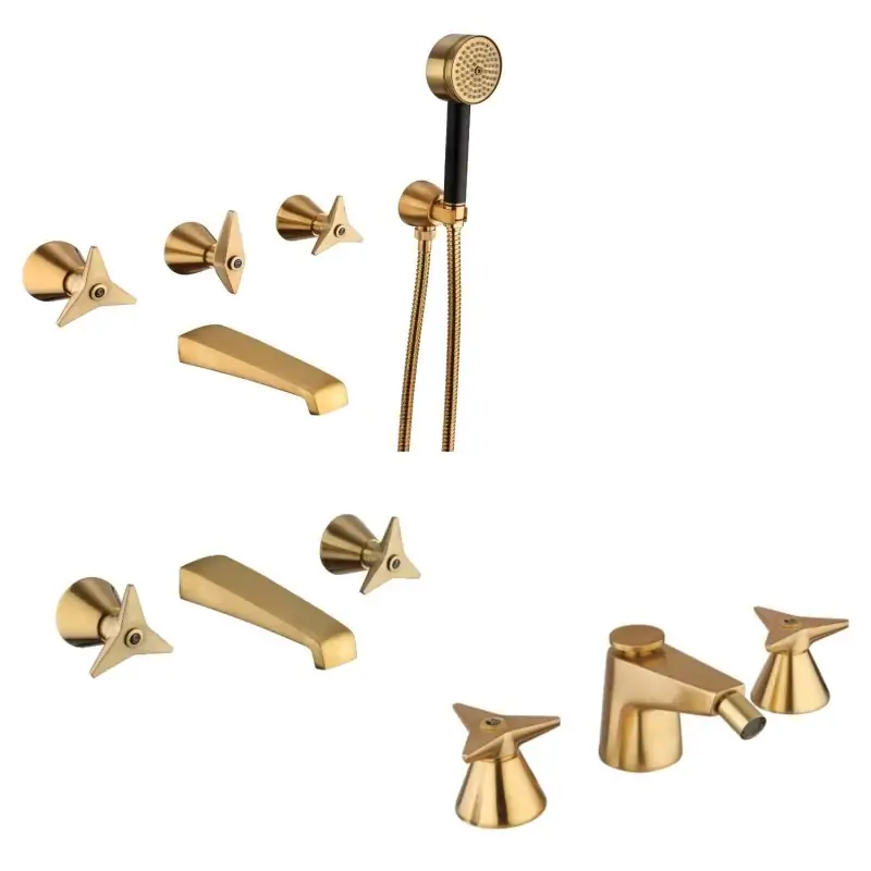 Wandmontiertes Waschtischmischer-Set, 3-Loch-Bidet- und Wannenmischer, Farbe gebürstetes Messing Mamoli Gio Ponti KITGIOG10 Professionale
