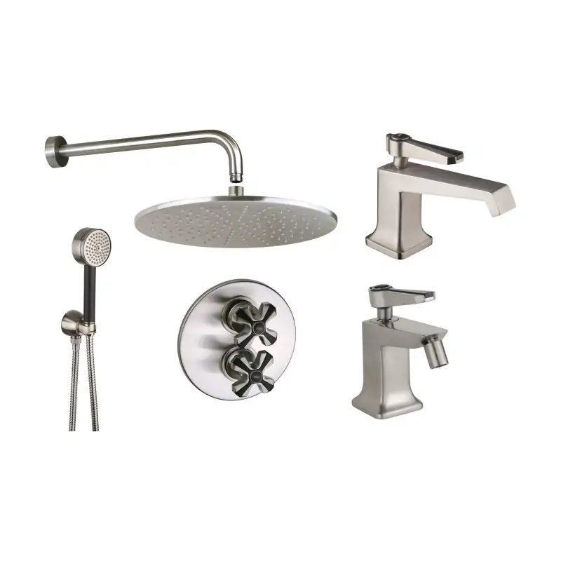 Reso Gratuito Einloch-Waschtisch- und Bidetmischer-Set mit komplettem Duschset in der Farbe gebürsteter Stahl Mamoli 1938 KIT1938F6