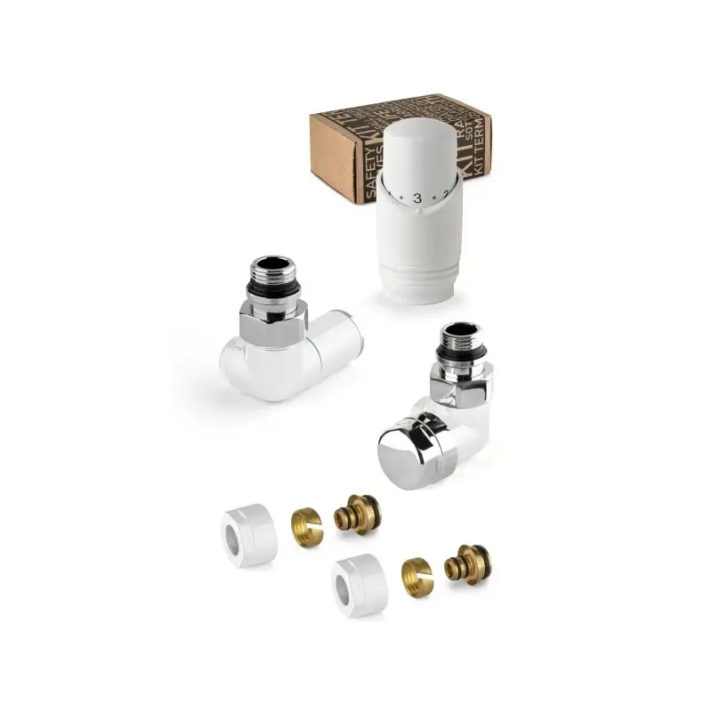 Popolare Dekoratives Ventilset in Weiß und Chrom mit Thermostatventil rechts und Anschluss für Kupferrohre APM 135KB 015 M 16 12