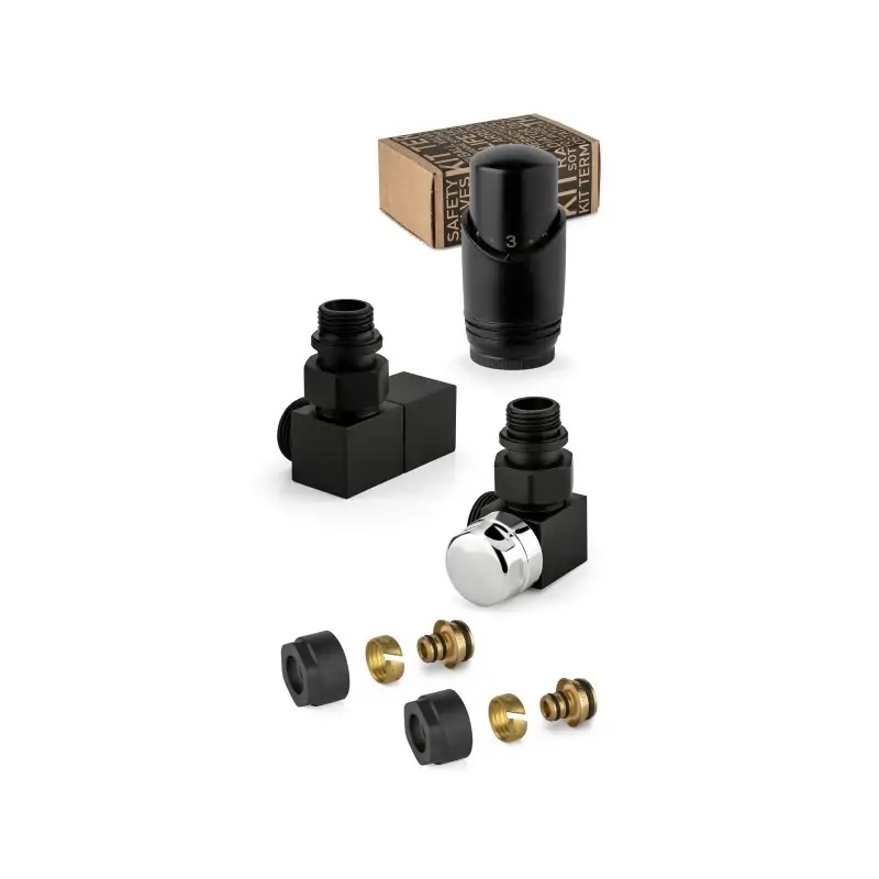 Thermostatisches Einrichtungsventil-Set in Schwarz und Chrom, quadratisches Modell APM 137KNN 015 M 16 12 A Buon Prezzo
