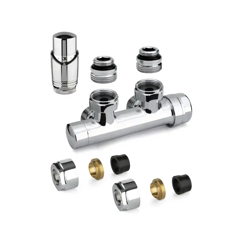Di Tendenza Chromfarbenes, quadratisches Thermostat-H-Ventil-Set mit Adapter für Kupferrohre APM 343KC 015 R 12