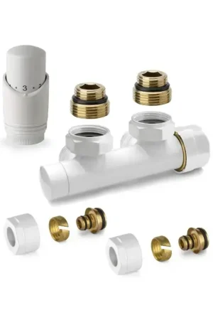 Weißes thermostatisches quadratisches H-Ventilset mit Adapter für Mehrschichtrohre APM 343KB 015 M 16 12 Offerta Del Giorno