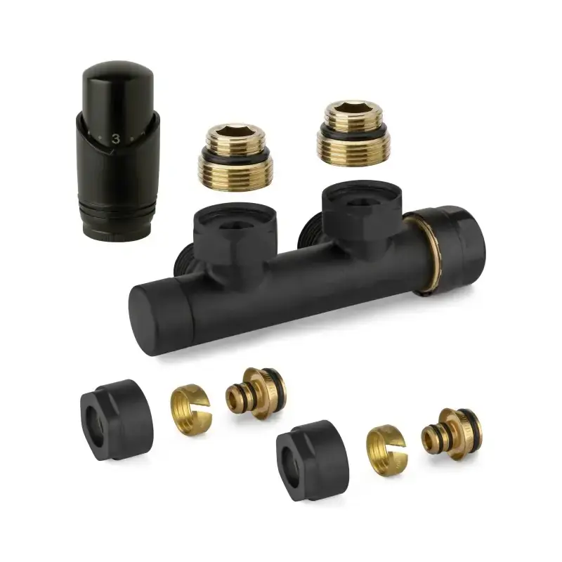 Schwarzer thermostatischer quadratischer H-Ventilsatz mit Adapter für Mehrschichtrohre APM 343KNN 015 M 16 12 Super Prezzo