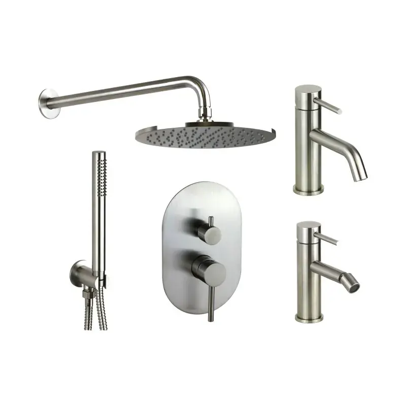 Più Venduto Komplettes Bidet-Waschtischmischer- und Duschset aus Edelstahl AISI 316 Pollini Jessy Steel KITJESSYSTEEL2