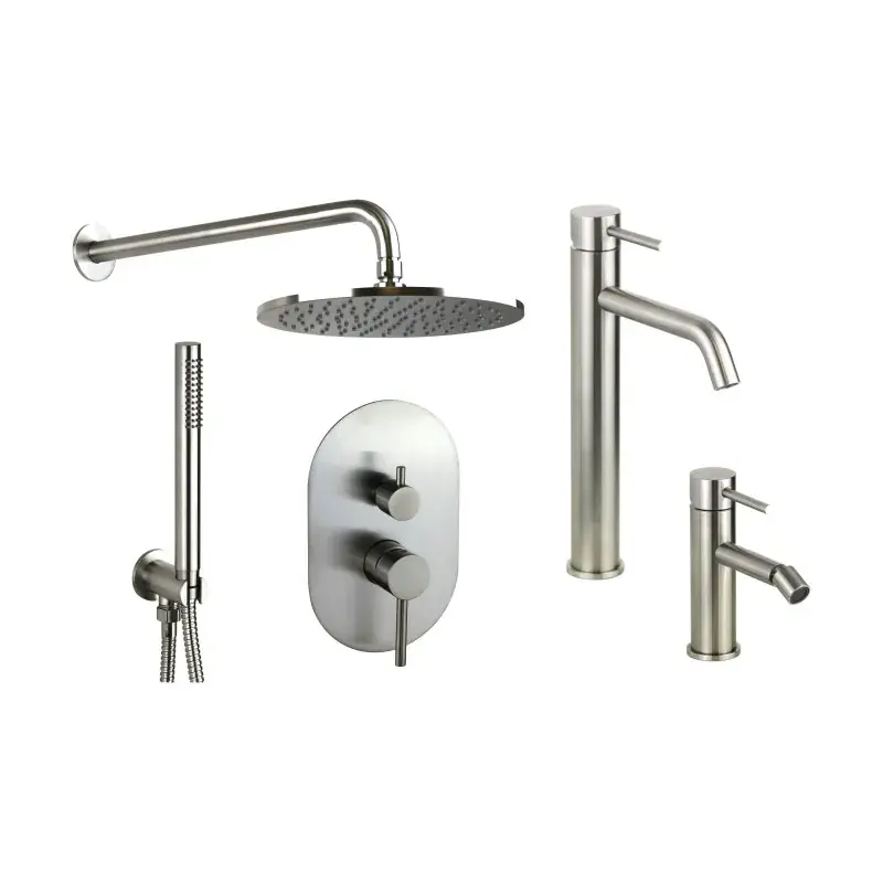 Komplettset mit Hoch-Bidet-Waschtischmischer und Duschset aus AISI 316-Stahl Pollini Jessy Steel KITJESSYSTEEL3 Must-Have