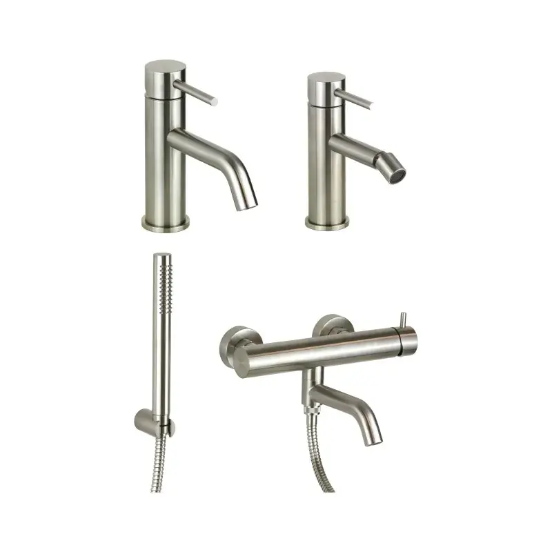 Promozione Esclusiva Komplettes Spülbecken-, Bidet- und Wannenmischer-Set aus AISI 316-Stahl Pollini Jessy Steel KITJESSYSTEEL4