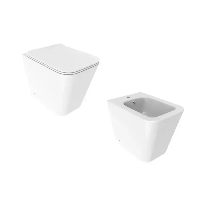 Compra Oggi Stesso Paar Sanitärartikel mit Toilette und Bidet für den Bodeneinbau in glänzendem Weiß Ercos Wave KITWAVE1