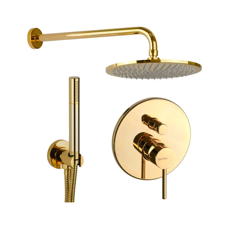 Quantità Limitata Komplettes goldfarbenes Duschset mit 2-Wege-Mischer Gattoni Easy 1490/PDD0
