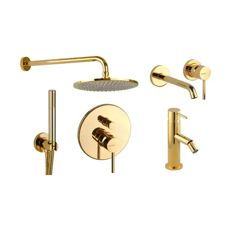 Wandmontiertes Waschtischmischerset, Bidetmischer und Duschset in Goldfarbe Gattoni Easy KITEASYDO6 Ultime Pezzi