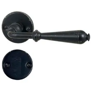 Maniglia UTENSIL LEGNO modello FM311 con molla per porta interna su su rosetta e bocchetta con foro yale in ferro nero italiano Ultime Pezzi