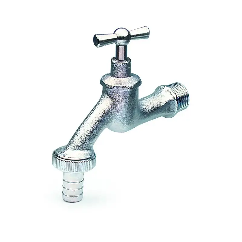Offerta Lampo Sandgestrahlter, verchromter deutscher Gartenhahn mit Schlauchhalter APM 070CS 01520