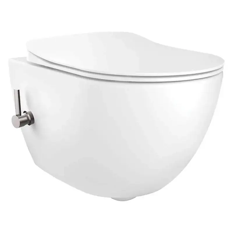 Prezzo Basso Spülrandlose Wandtoilette aus Keramik mit Mischbatterie für Bidetfunktion, glänzend weiß Deante Peonia CBP_6WPW