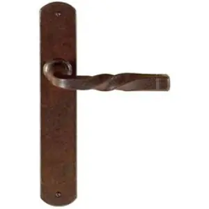 Must-Have Maniglia UTENSIL LEGNO modello FM026 con molla per porta interna su placca con foro yale in ferro ruggine