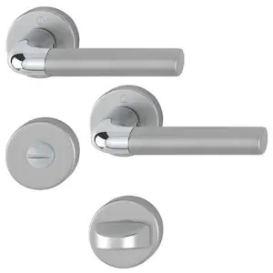 Nuovo Arrivo Maniglia HOPPE modello BREMEN per porta interna su rosetta e bocchetta con nottolino wc in alluminio cromo lucido/titanio opaco