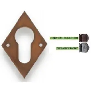 Bocchetta BRIONNE modello 44011 rombo per porta interna con foro yale in ferro sherardise patin Scelto Dai Clienti