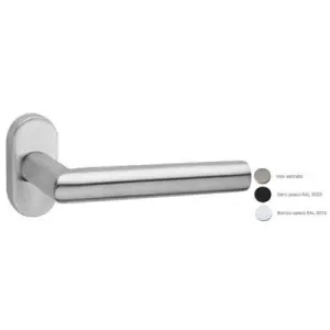 Maniglia FIMET modello OLANDA per porta interna su rosetta e bocchetta ovale con foro yale in acciaio inox satinato Ultime Pezzi