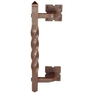 Maniglione UTENSIL LEGNO modello FA775 zancato con rosetta per serramento in ferro ruggine Scelto Dai Clienti