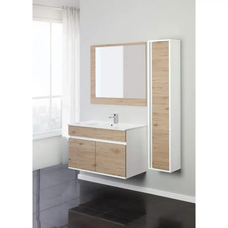 Solo Oggi Abgehängter Badezimmerschrank 90 cm mit Eichentüren Feridras Fabula 801012