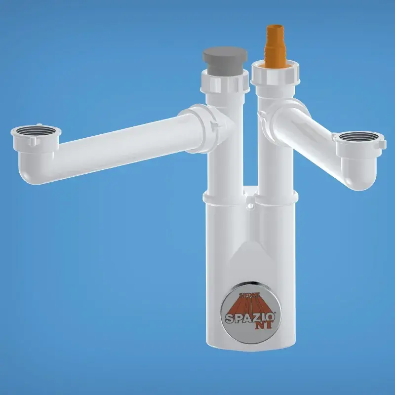 Offerta Del Giorno Inspizierbarer platzsparender Siphon für Spülen mit zwei Becken, Auslauf Ø40 mm, Farbe Weiß LIRA 9.1285.01