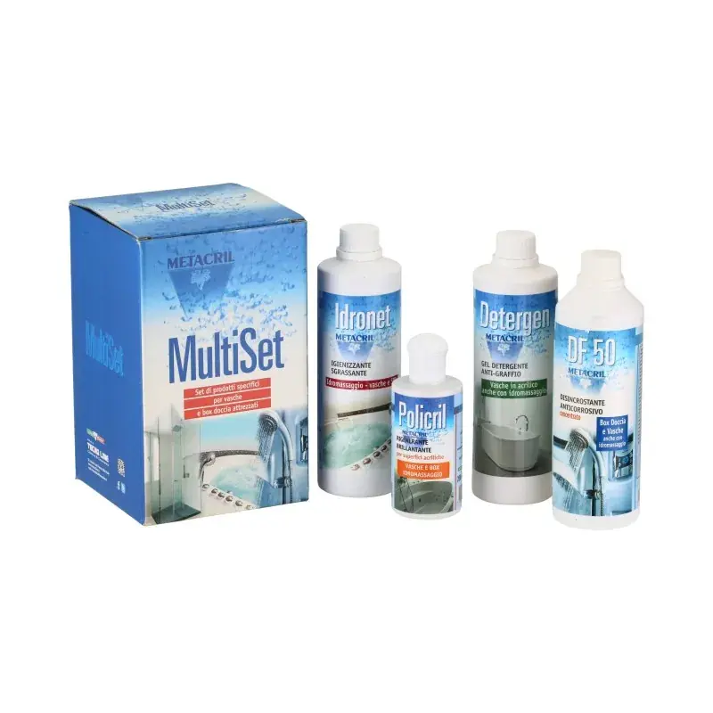 MultiSet mit einem Kit spezifischer Produkte zur Reinigung von Badewannen und Duschkabinen Metacril Tecno Line 020 00001 Spedizione Espresso