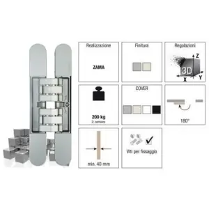 Cerniera invisibile regolabile KOBLENZ modello KUBI7 K7200 per porta interna in zama finitura cromo satinato Prezzo Conveniente