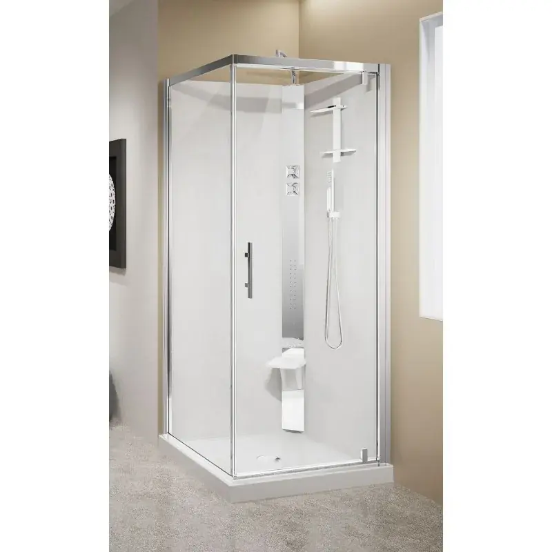 Eckduschkabine 90 x 90 ohne Dach, 1 Schwingtüröffnung mit Hydromassage Novellini Crystal G HC2G90T1-1KA A Buon Prezzo