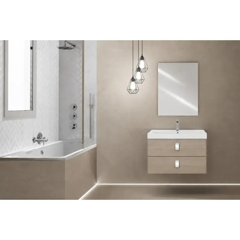 75x51x47 großer wandhängender Badezimmerschrank heller Eiche Keramikwaschbecken rechteckigem Spiegel Feridras Bravo 75 606059 Compra Oggi Stesso