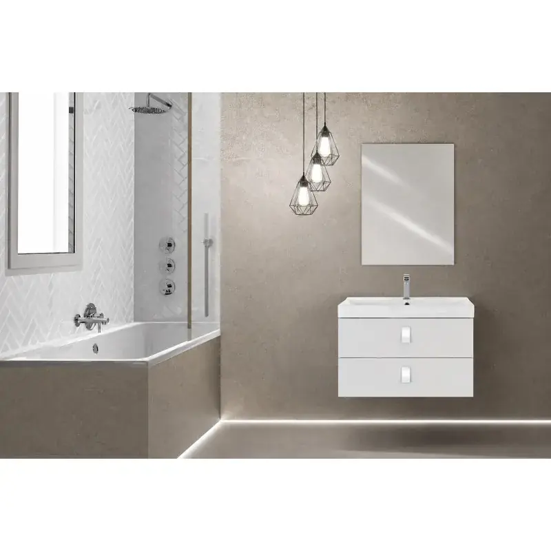 Wandhängender Badezimmerschrank 75 x 51 x 47 weiß lackiert Keramikwaschbecken und rechteckigem Spiegel Feridras Bravo 75 606058 Vendita Finale