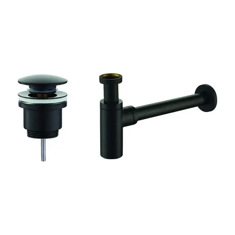 Offerta Limitata Mattes schwarzes Abfluss- und Siphonset, rundes Modell Piralla KITSCA1