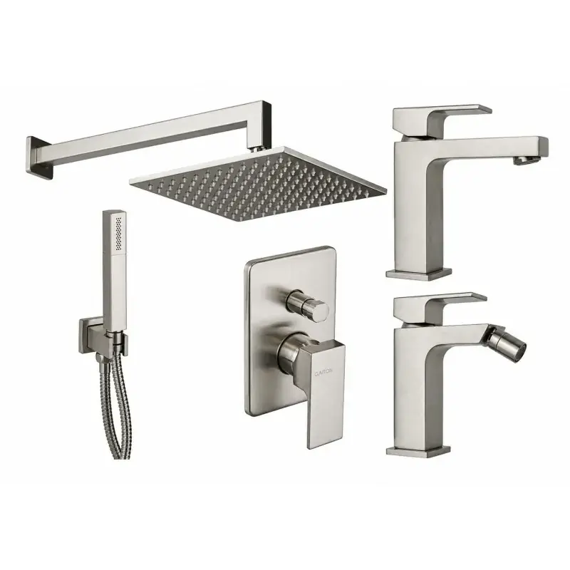 Waschtischmischerset, Bidetmischer und Duschset in gebürstetem Nickel Gattoni SQUARE KITSQUARENS4 Ordina Subito
