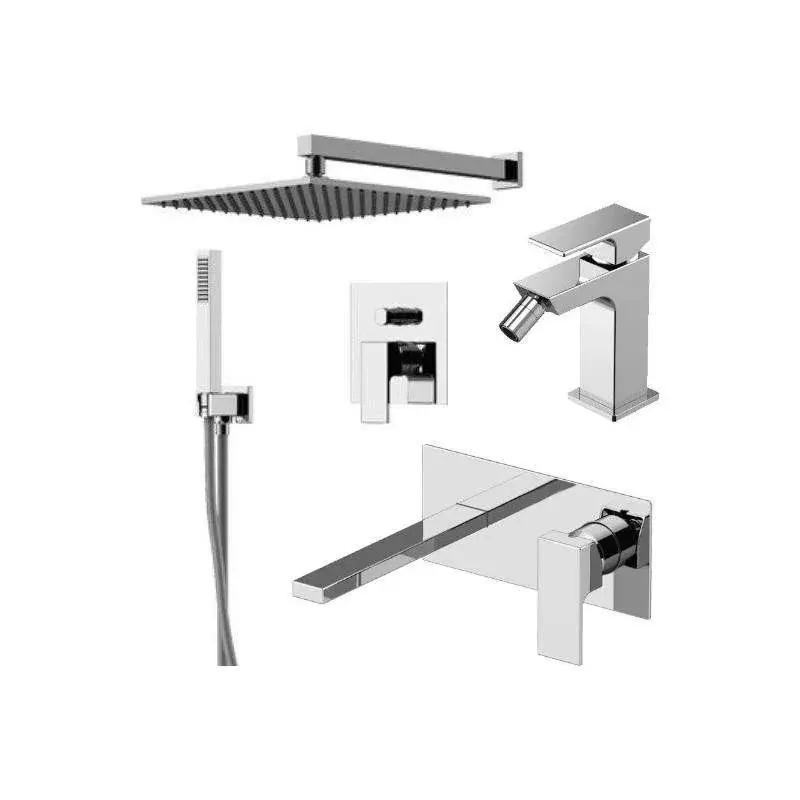 Pagamento Sicuro Wandwaschbecken-Mischpult mit Platte, Bidet und Duschset aus Chrom Gattoni SQUARE KITSQUAREC08