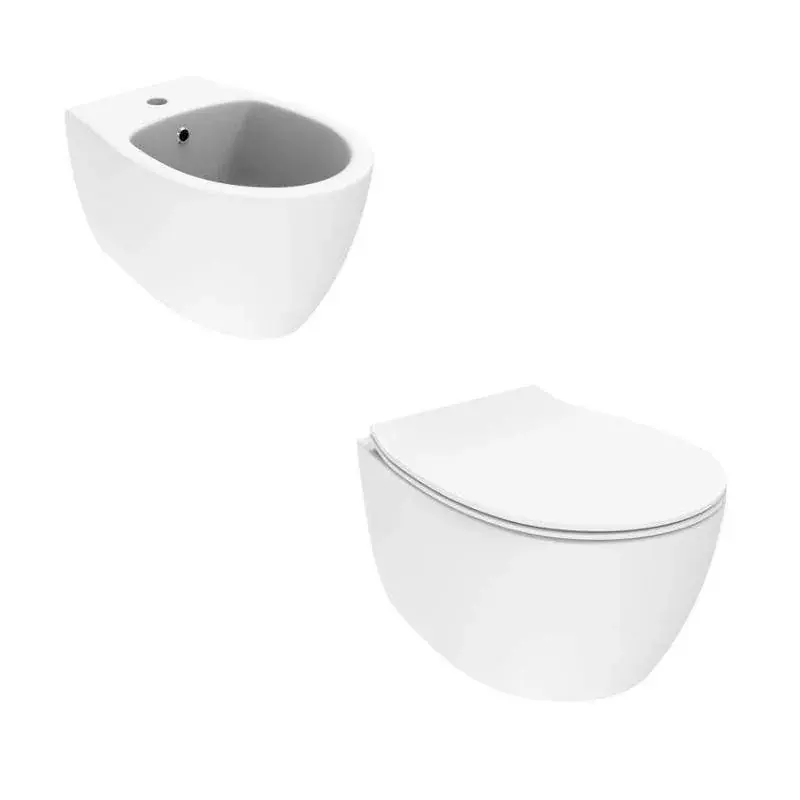 Mattweißes wandhängendes WC- und Bidet-Set ohne Rand mit einer Tiefe von 51 cm Ercos Kite KITKITEBO2 Offerta Limitata
