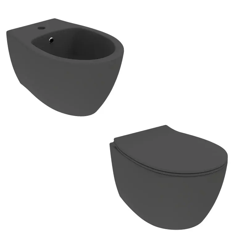 Paar wandhängendes WC und Bidet mattschwarz Größe 51 cm Ercos Kite KITKITENO2 Professionale