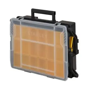 Organizer portaminuterie STANLEY modello STST1-75540 sort master multilevel 18;Combinazione di vaschette (6 piccole + 6 medie) nella parte superiore e scomparti nella parte inferiore - altamente personalizzabile.Possibilit? di accedere ad ogni livello separatamente.Coperchio trasparente, maniglia.Pu? essere sovrapposto ed agganciato ad un organizer Sort Master Junior. Ultime Pezzi