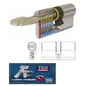 Prezzo Conveniente Cilindro TESA modello T-60 ANTIBUMP chiave/chiave misura 25/10/40 per portoncino in ottone nichelato