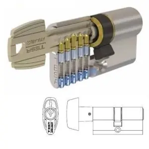 A Buon Prezzo Cilindro TESA modello TE-5 pomolo/chiave con sistema a cifratura speciale MK misura P25/10/35 per portoncino in ottone naturale