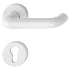 Maniglia HOPPE modello BADEN per porta interna su rosetta e bocchetta con foro yale in alluminio bianco traffico Promo Stagionale