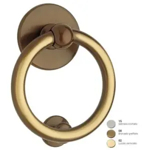 Battente REGUITTI modello ANELLO per portoncino su rosetta in ottone lucido verniciato Soddisfatti O Rimborsati