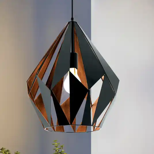 Consegna Rapida Lampada a sospensione Carlton, nero/rame, Ø 38,5 cm