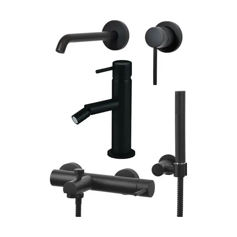 Più Venduto Set miscelatore lavabo a parete, miscelatore bidet e kit vasca in colore nero opaco Gattoni Easy KITEASYNO9