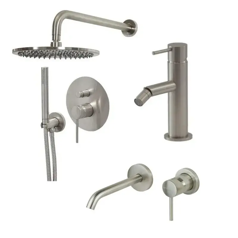Set miscelatore lavabo a parete, miscelatore bidet e kit doccia in colore acciaio spazzolato Gattoni Easy KITEASYNS6 Solo Oggi
